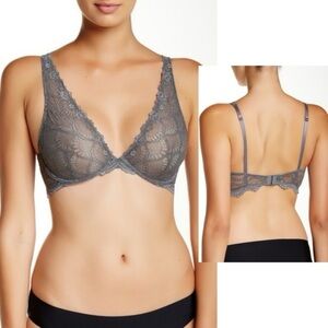 Free People Lace Plunge Underwire Bra Graphite Gray 36B